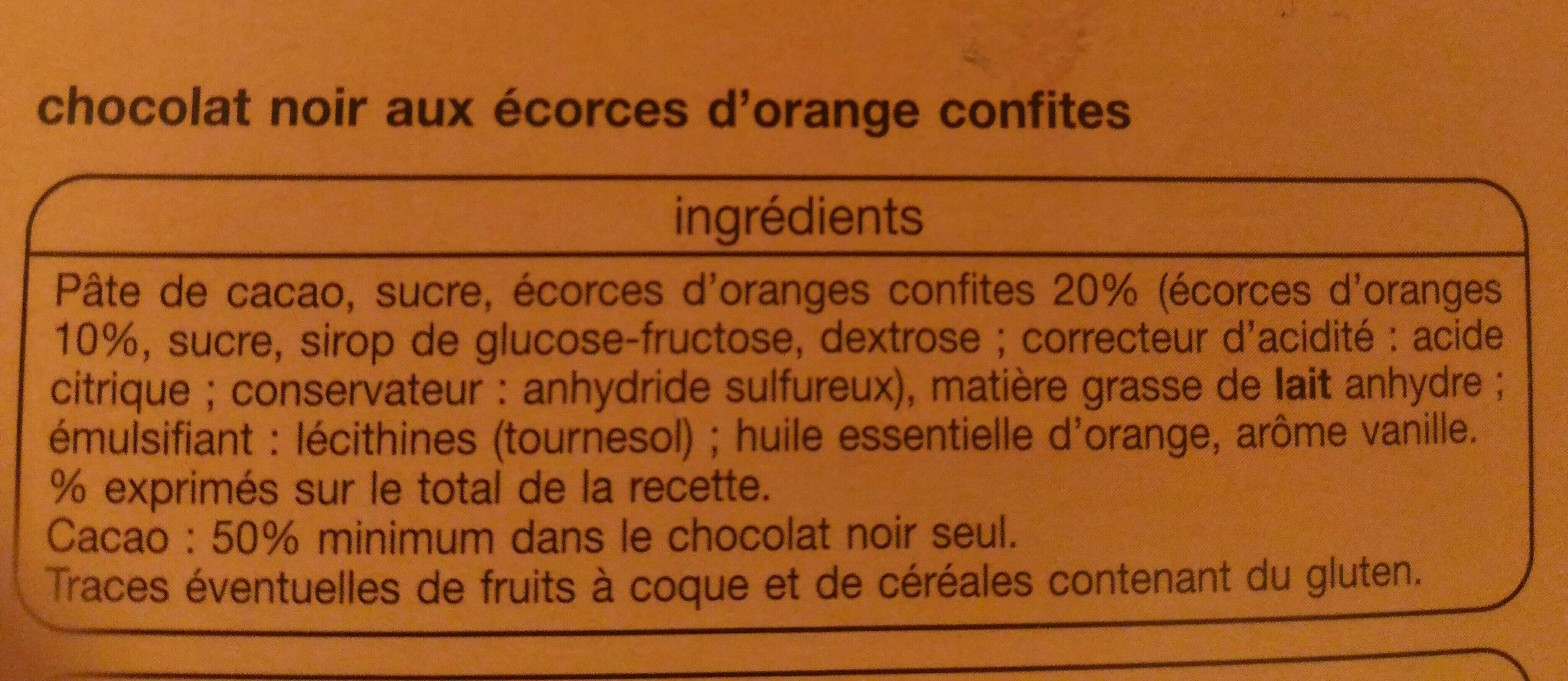 Chocolat noir aux écorces d'orange confites - Ingrédients