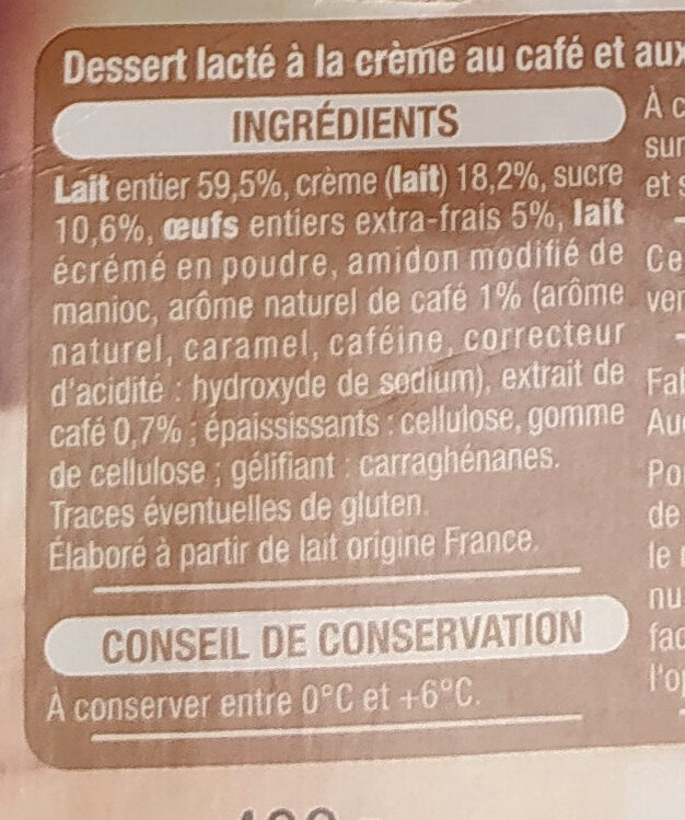 Pot de crème café - Ingredientes - fr