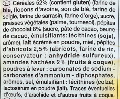 Biscuits Petit-Déjeuner Pépites de Chocolat, Abricots, Amandes - Ingredients - fr