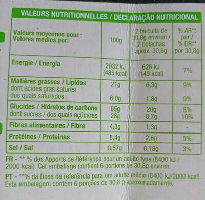 Biscuits fourrés cacao BIO - Valori nutrizionali - fr