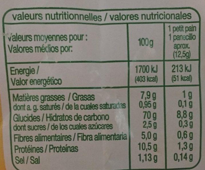 Petits pains grillés aux 7 céréales - Nutrition facts - fr
