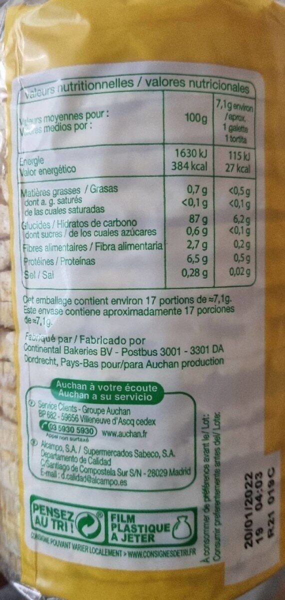 Galette de maïs - Informació nutricional - fr