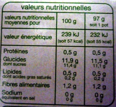 Compotes pomme mangue sans sucres ajoutés - Tableau nutritionnel