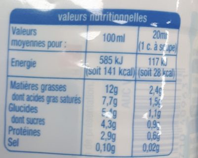 Crème Légère Légère 12% matière grasse Fluide - Nutrition facts - fr