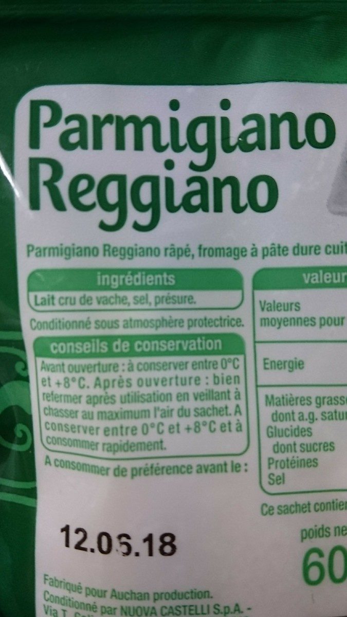 Parmigiano Reggiano rapé - Zutaten - fr