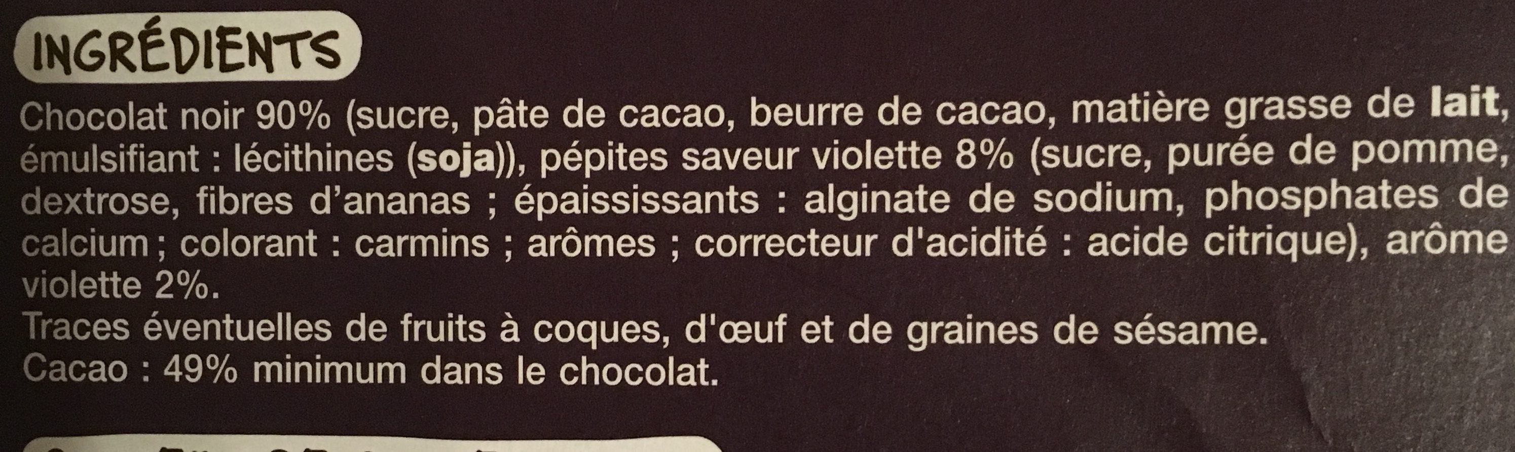 Chocolat noir eclats de violette - Ingredients - fr
