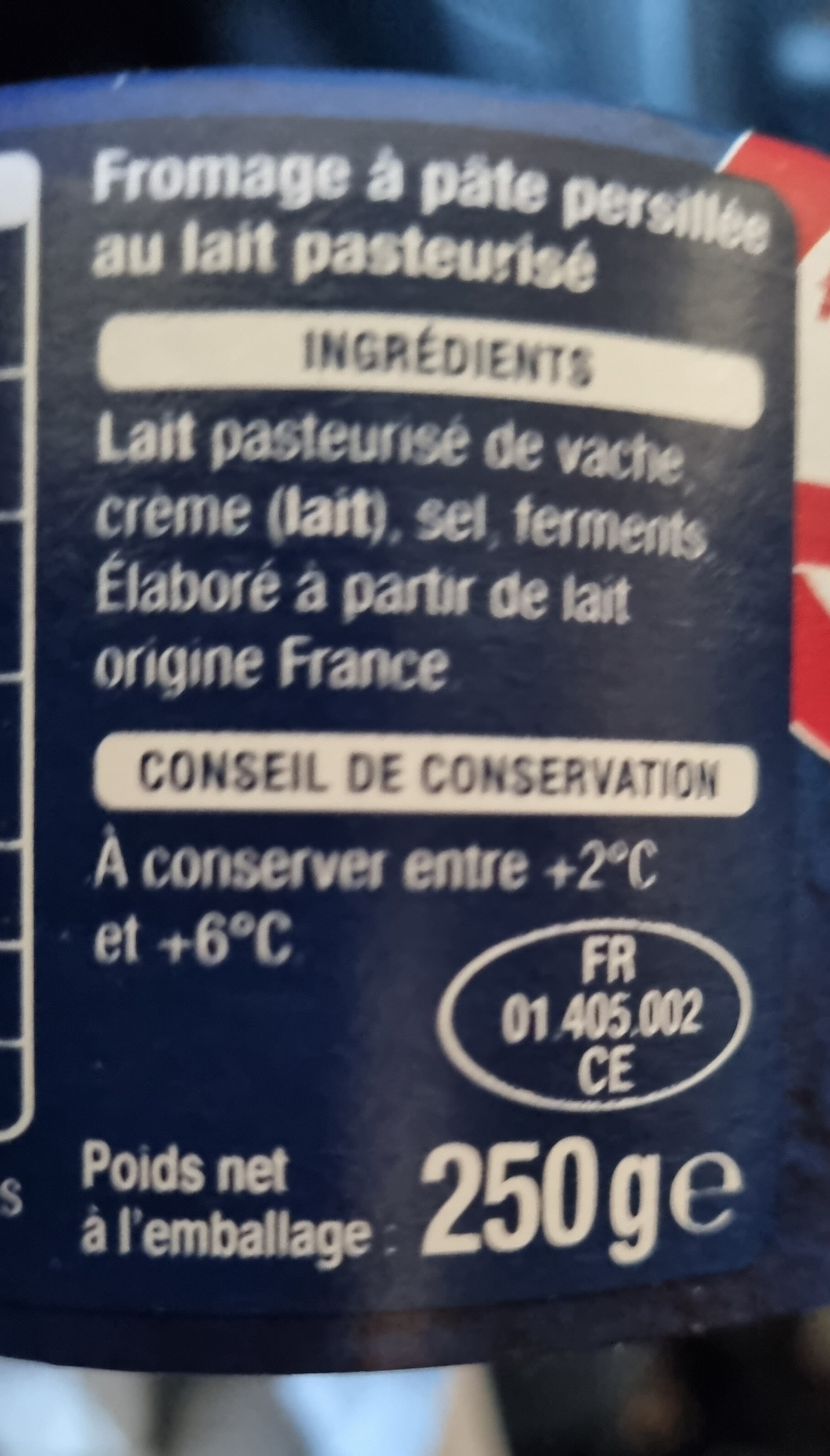 Le Bleu (34 % MG) - Ingredients - fr