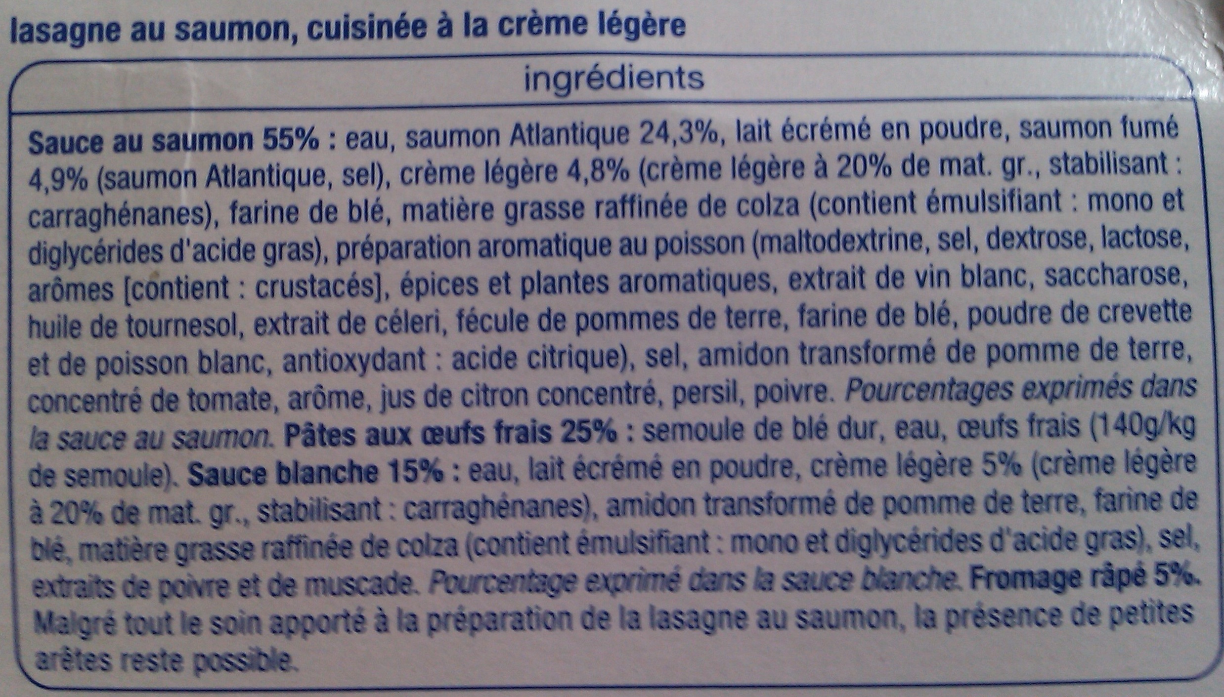 Lasagne Saumon - Ingrédients