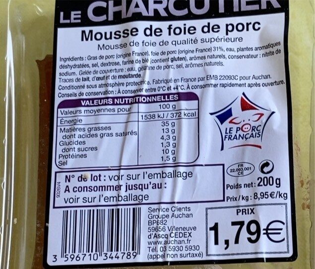 Le Charcutier mousse de foie - Nutrition facts - fr