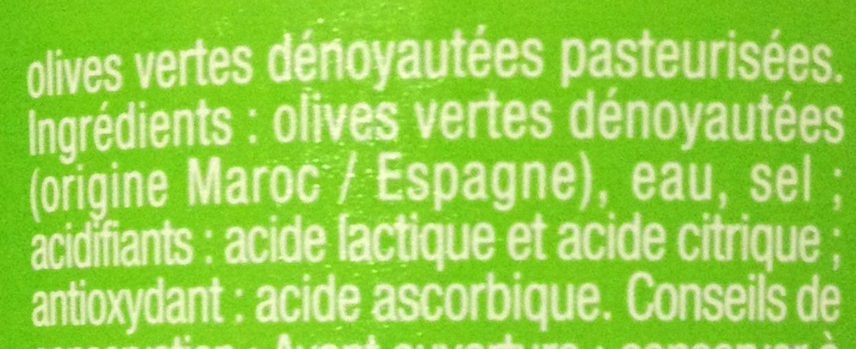 olives vertes dénoyautées - Ingrédients