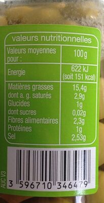 olives vertes dénoyautées - Tableau nutritionnel