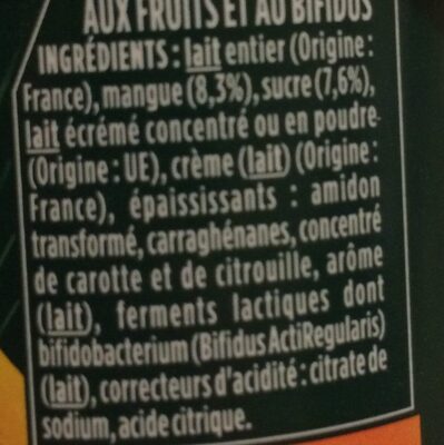 Activia Mangue - Ingredients - fr
