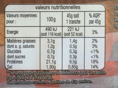 Jambon de Paris 4 tranches sans couenne - Nutrition facts - fr