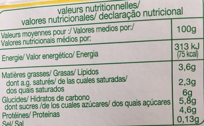Yaourt Brassé Nature - Información nutricional - fr