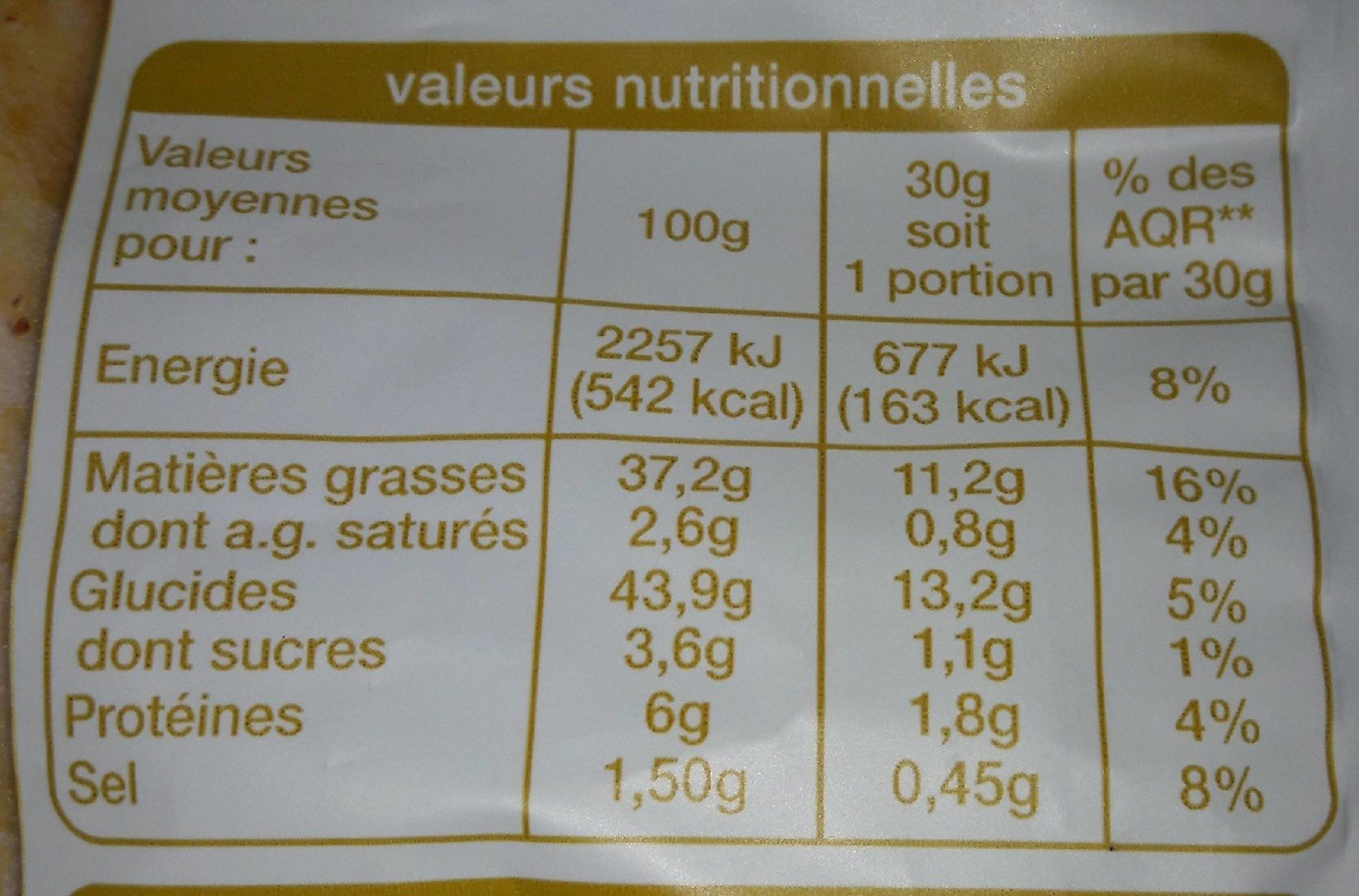 Chips à l'ancienne saveur moutarde - Nutrition facts - fr