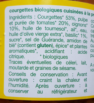 Mieux Vivre bio courgettes a la provencale - Ingredientes - fr