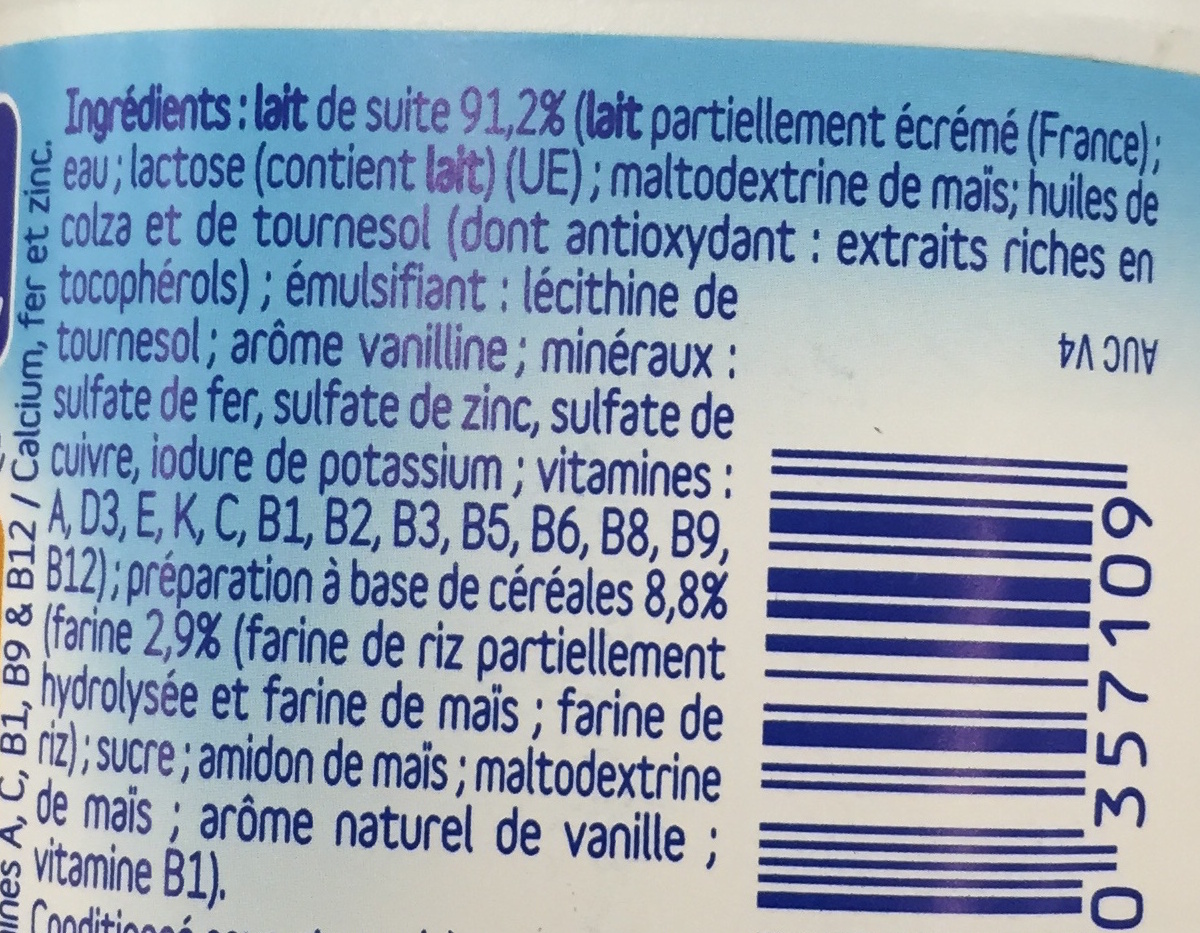Baby Mon Biberon de lait et céréales saveur vanille - Ingrediënten - fr