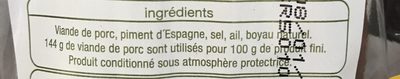 Véritable Chorizo Espagnol Doux - Ingredients - fr