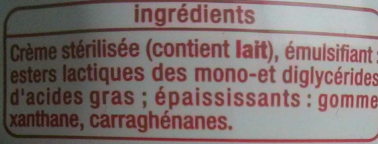 Crème Fleurette entière (31% MG) - Ingrédients