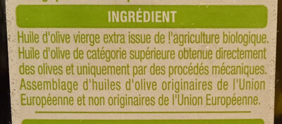 Huile d'olive vierge extra Assemblage d'huiles d'olive origine UE et non UE - Ingrédients