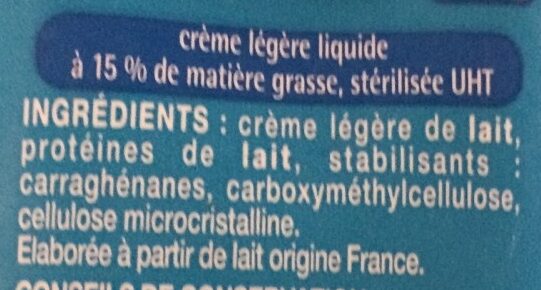 Crème légère fluide15% de matière grasse - Ingrédients