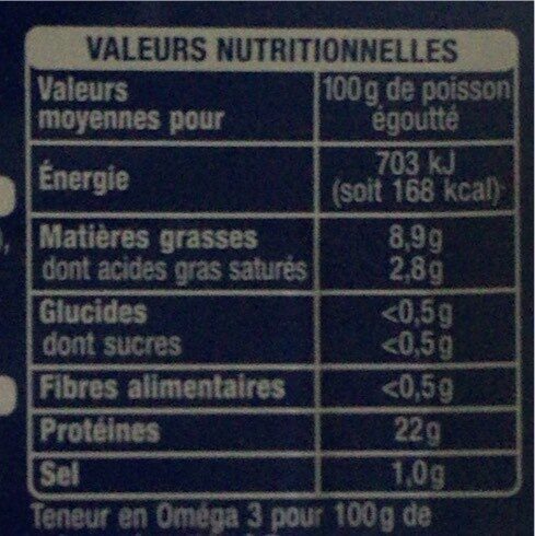 Filets de sardines au naturel (2 parts) - Información nutricional - fr