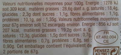24 Escargots préparés à la Bourguignonne Calibre moyen - surgelé - Näringsfakta - fr