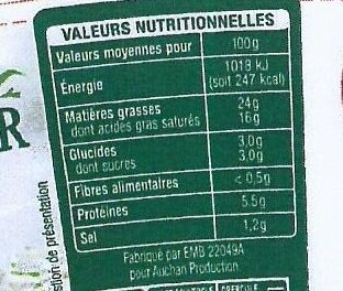 Mon moment fromager - Ail & Fines Herbes - Valori nutrizionali - fr