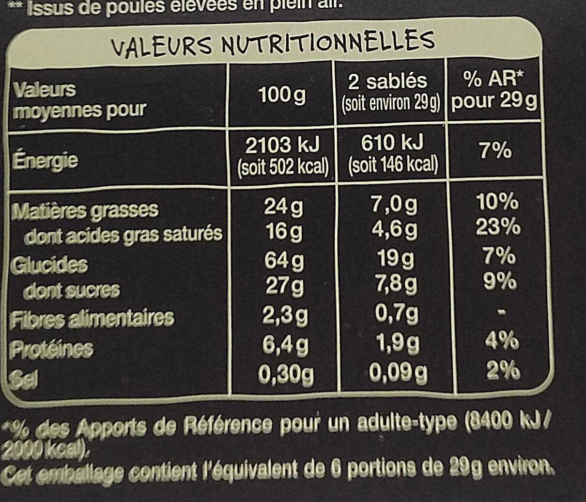 Sablés normands - حقائق غذائية - fr