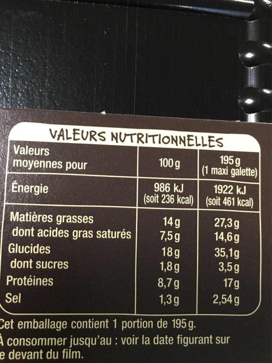 Mmm ! 1 Maxi galette bretonne - Tableau nutritionnel