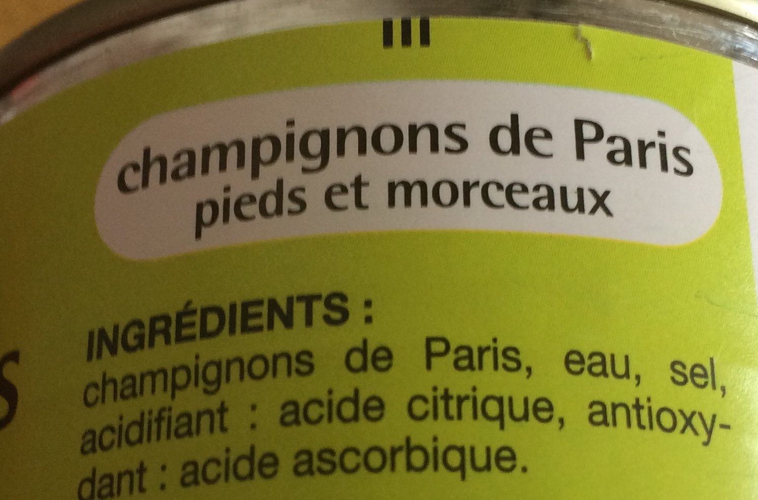 champignons de Paris pieds et morceaux - Ingredients - fr