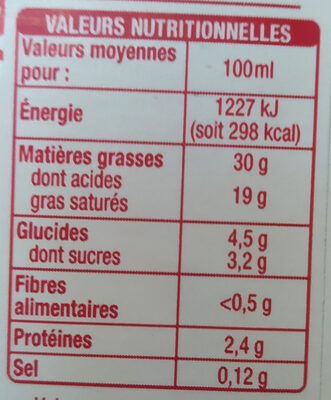 Crème entière semi-épaisse30% mat. gr. - Nutrition facts - fr