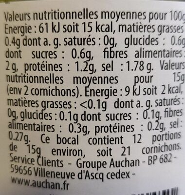 Cornichons très fins croquants - Tableau nutritionnel