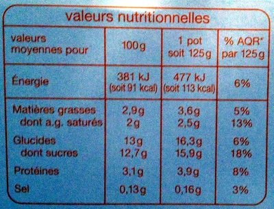 Yaourt brassé à la vanille (8 pots) - Nutrition facts - fr