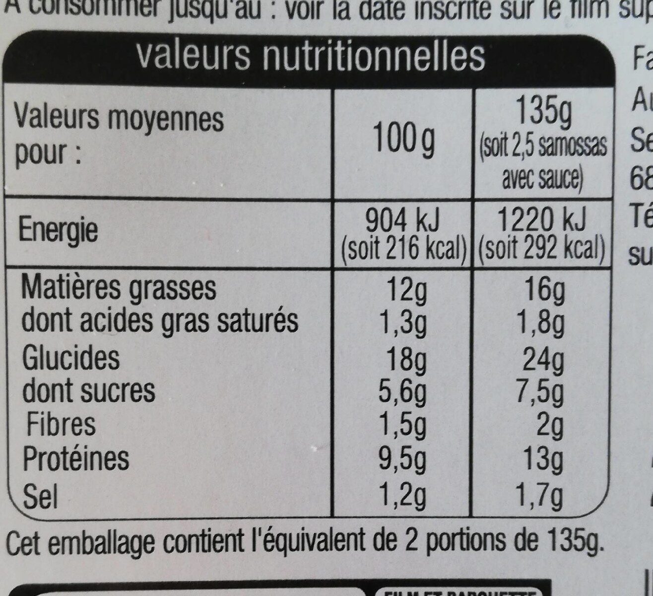 Recette d'indesamossa pouletsauces aigre douce4 +1 offert - Tableau nutritionnel