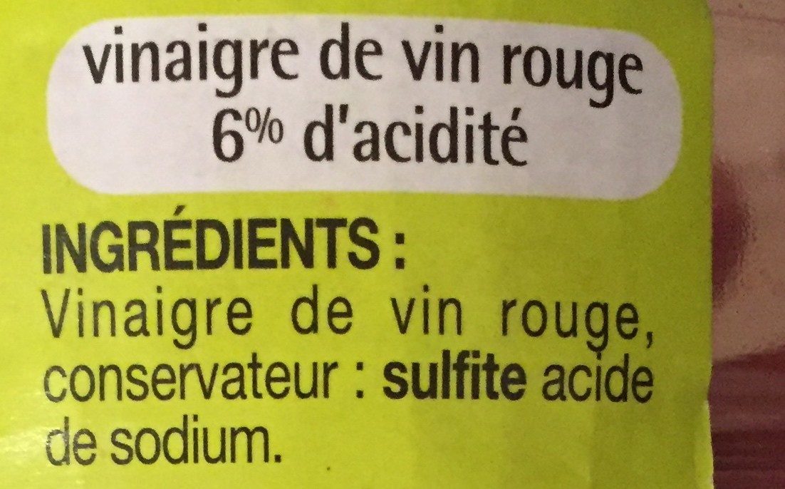 Vinaigre de vin rouge 6% d'acidité - Ingredients - fr