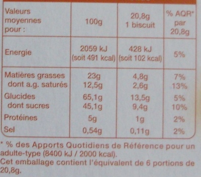 Barres fourrées Choco-Caramel (6 biscuits) - Nutrition facts - fr