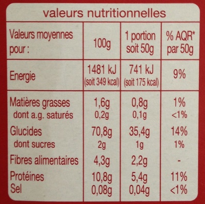 Riz complet rouge et quinoa - Información nutricional - fr