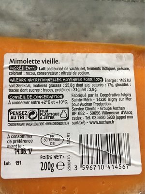 Mmm! Mimolette vieille - Nutrition facts - fr