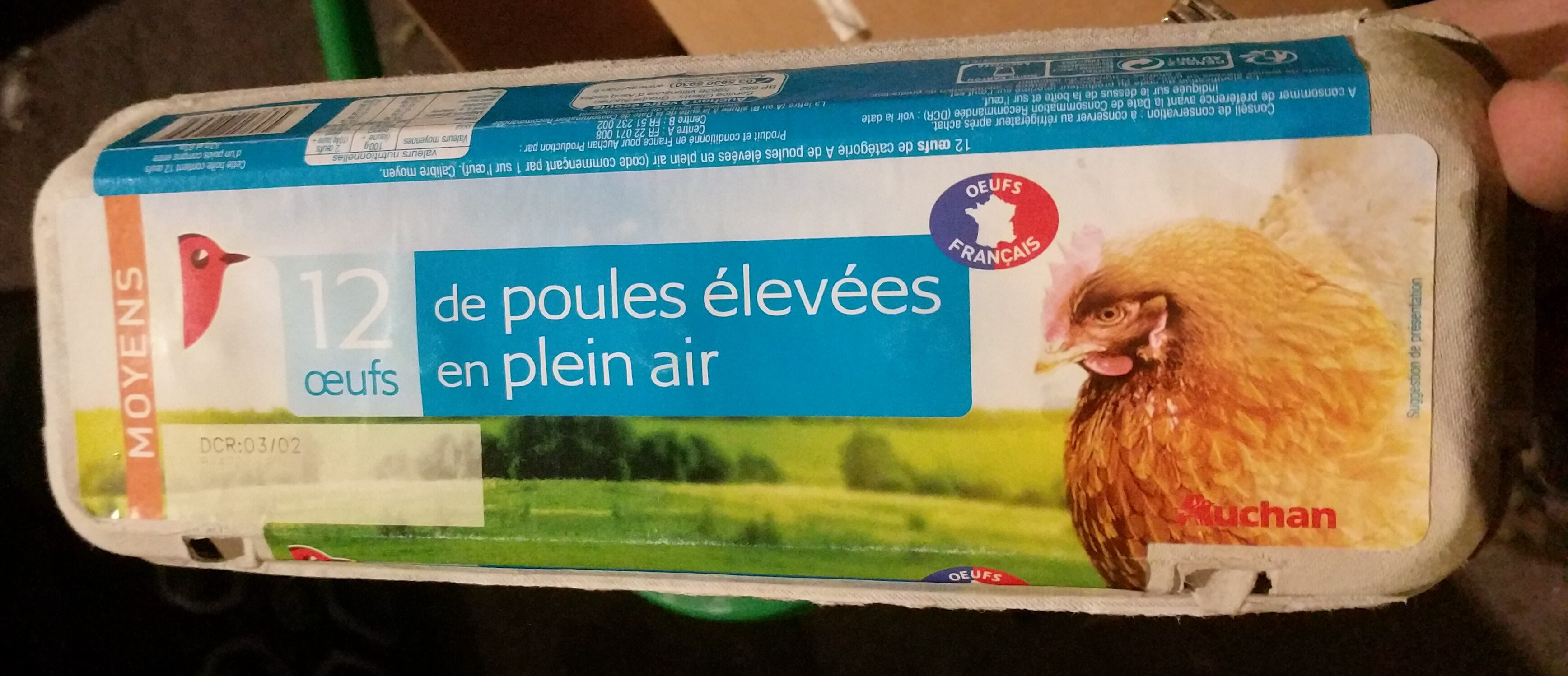 12 oeufs de poule elevees En Plein Air - Auchan - Product - fr