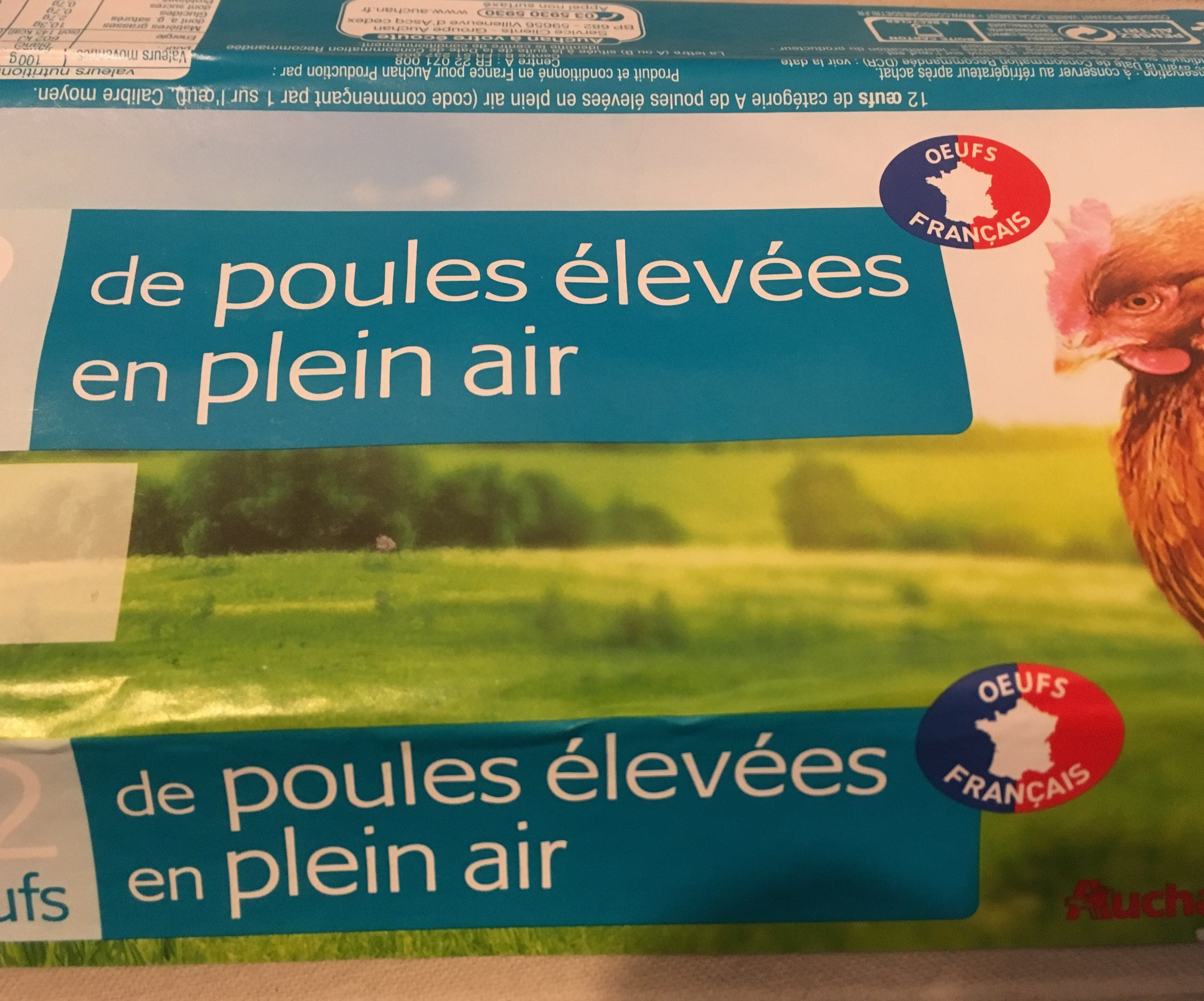 12 oeufs de poule elevees En Plein Air - Auchan - Ingredients - fr