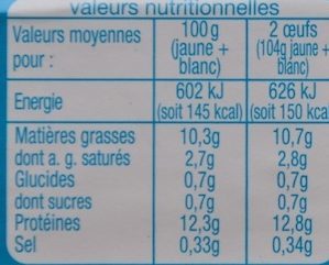 12 oeufs de poule elevees En Plein Air - Auchan - Nutrition facts - fr