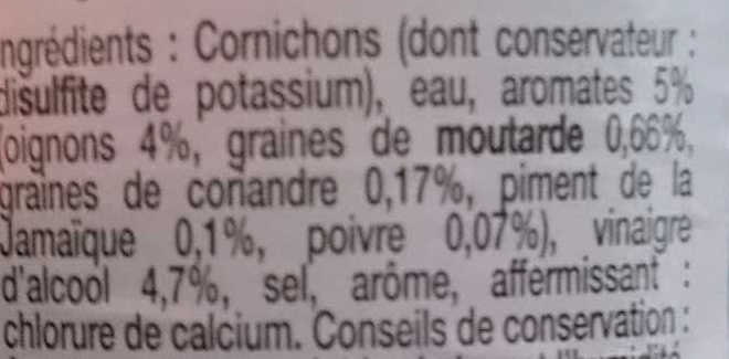 Cornichons extra-fins aux 5 aromates - Ingrédients