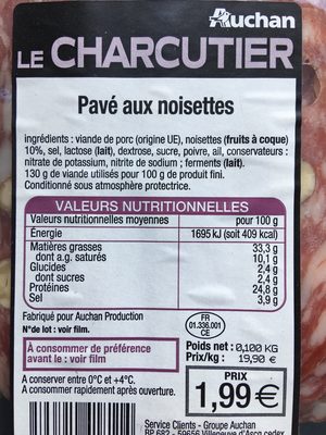 Pavé aux noisettes - Ingredients - fr