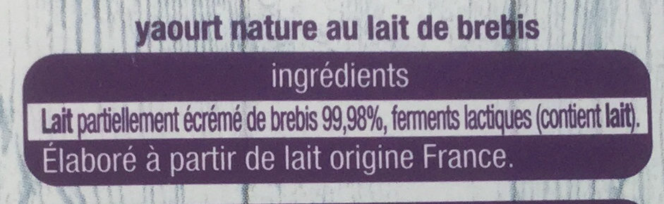 Yaourt au lait de Brebis nature - Ingredientes - fr