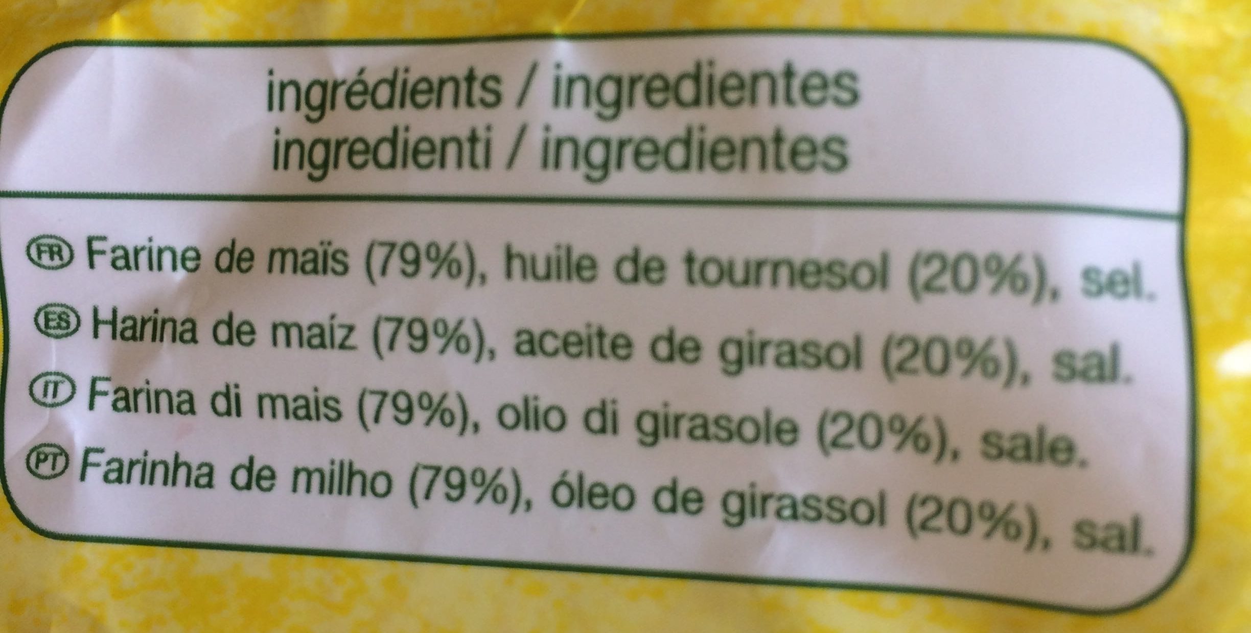 Tortillas - Chips nature à l'huile de tournesol - Ingrédients