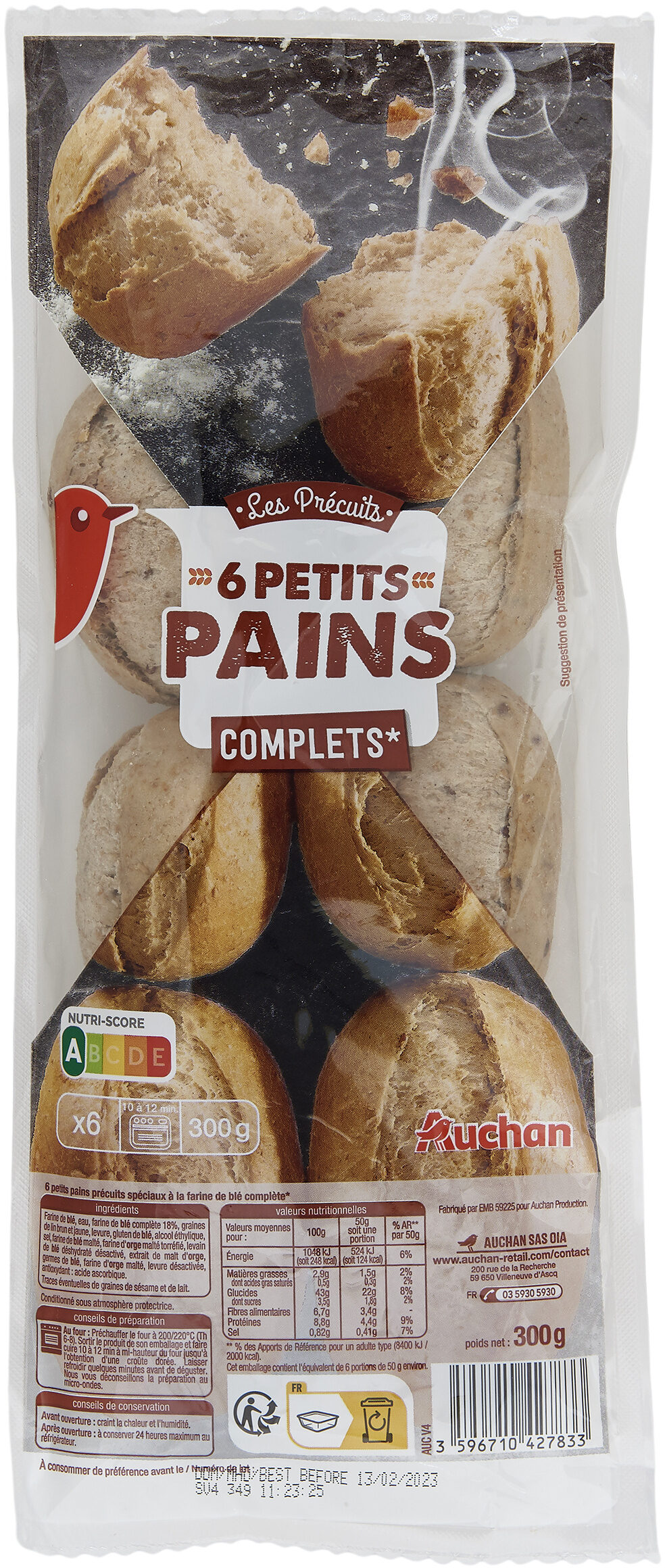 6 Petits pains précuits spéciaux à la farine de blé complète - Product - fr