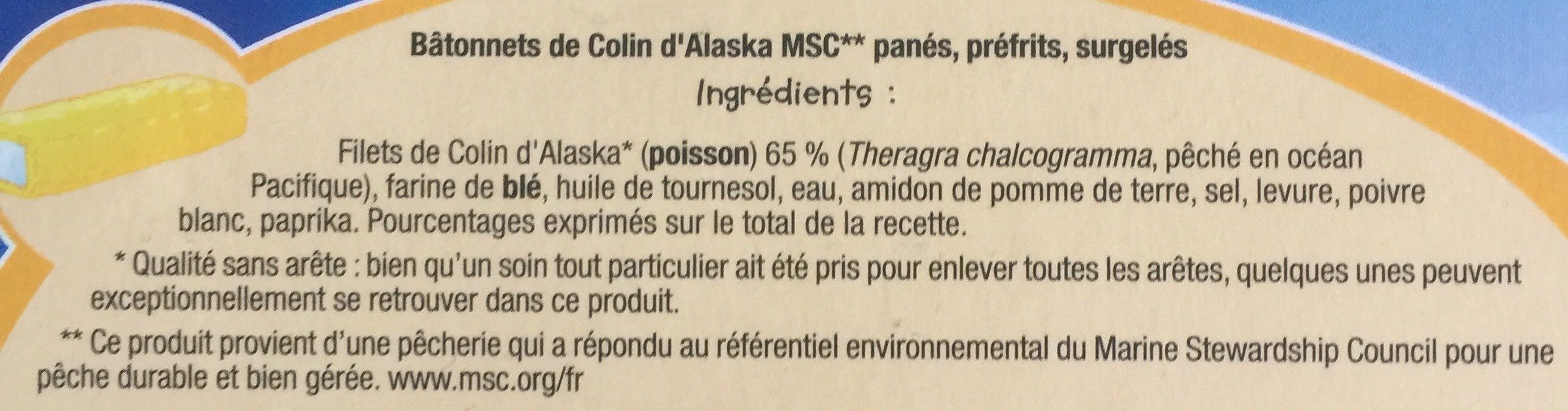 15 Bâtonnets de filets de Colin d'Alaska panésQualité sans arête* - Ingrédients
