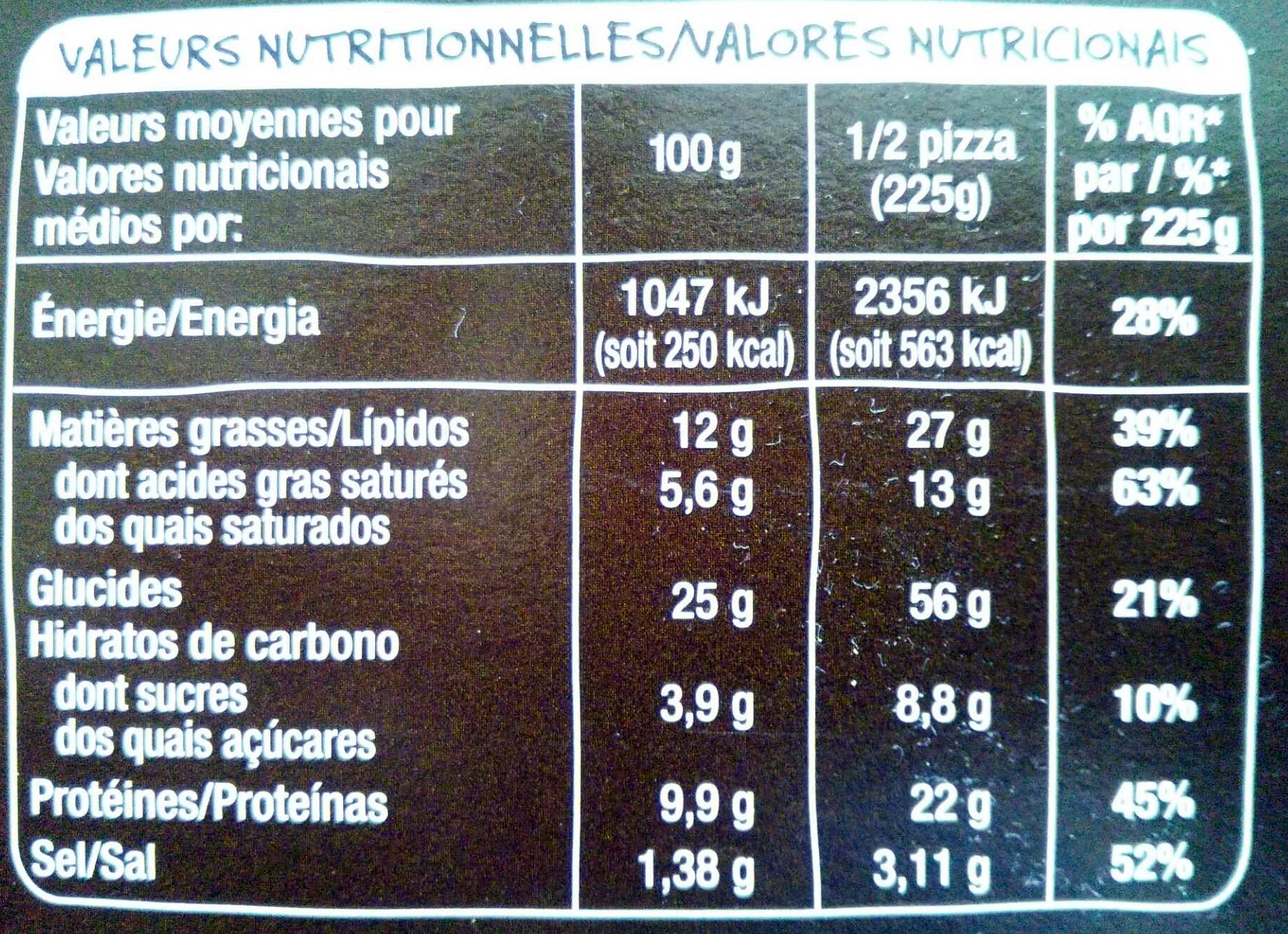 Pizza La Carattere - Nutrition facts - fr