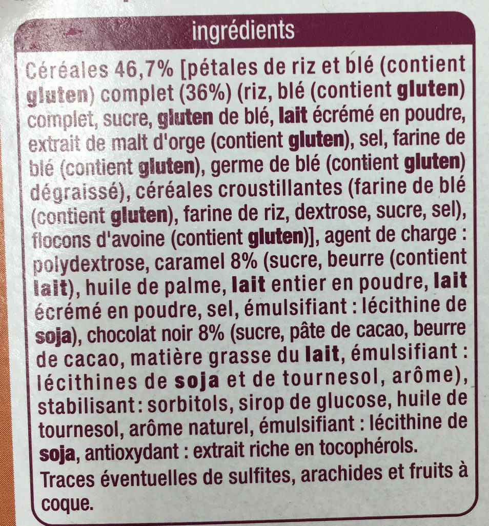 Barres Déliform Chocolat Caramel - المكونات - fr